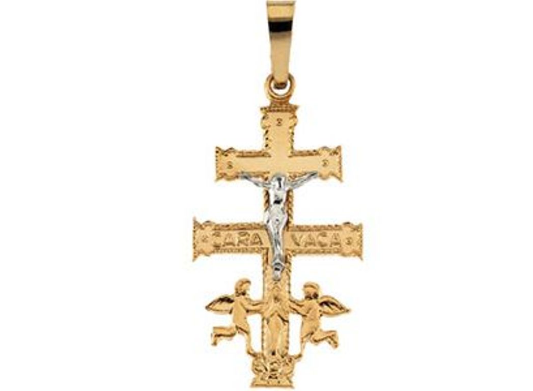 Two-Tone Cara Vaca Crucifix 14k Yellow and White Gold Pendant (40X24MM)