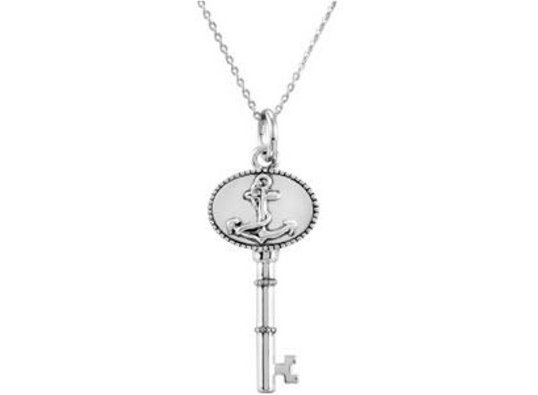 Sterling Silver Key of Strength for a Father Pendant Necklace 18