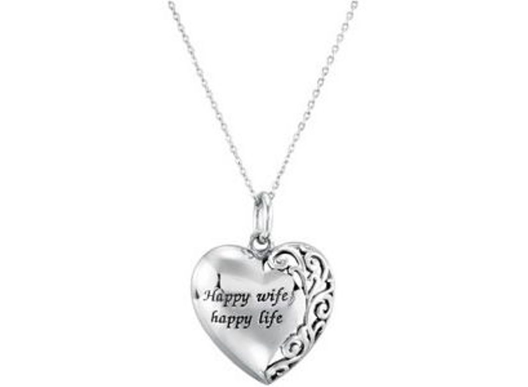 Sterling Silver Happy Wife Happy Life Heart Necklace , 18