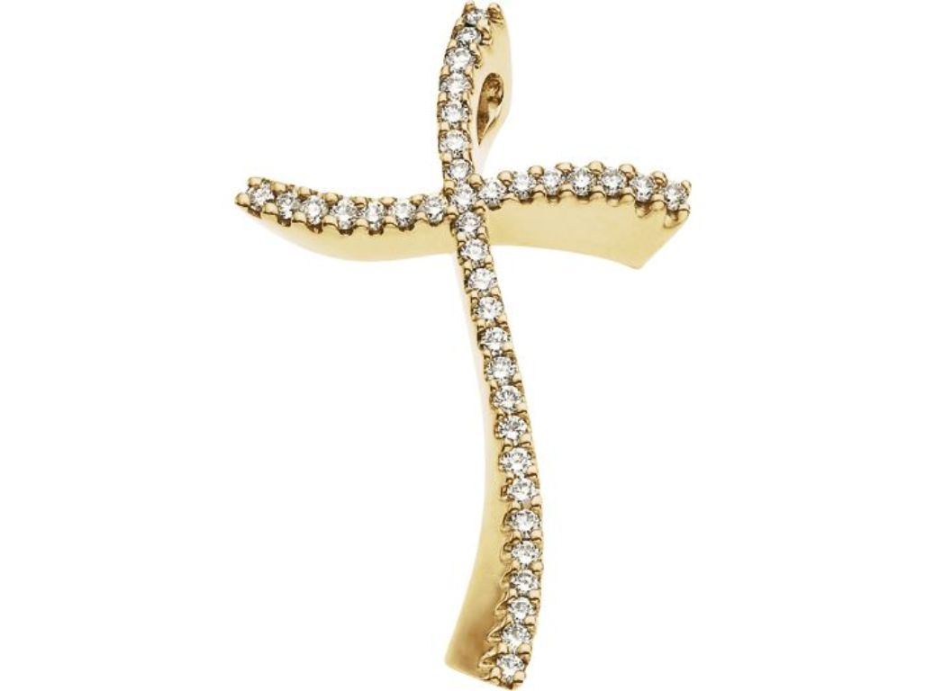 14k Yellow Gold Diamond Cross Pendant (.375 Ct, G-H Color, SI1 Clarity)