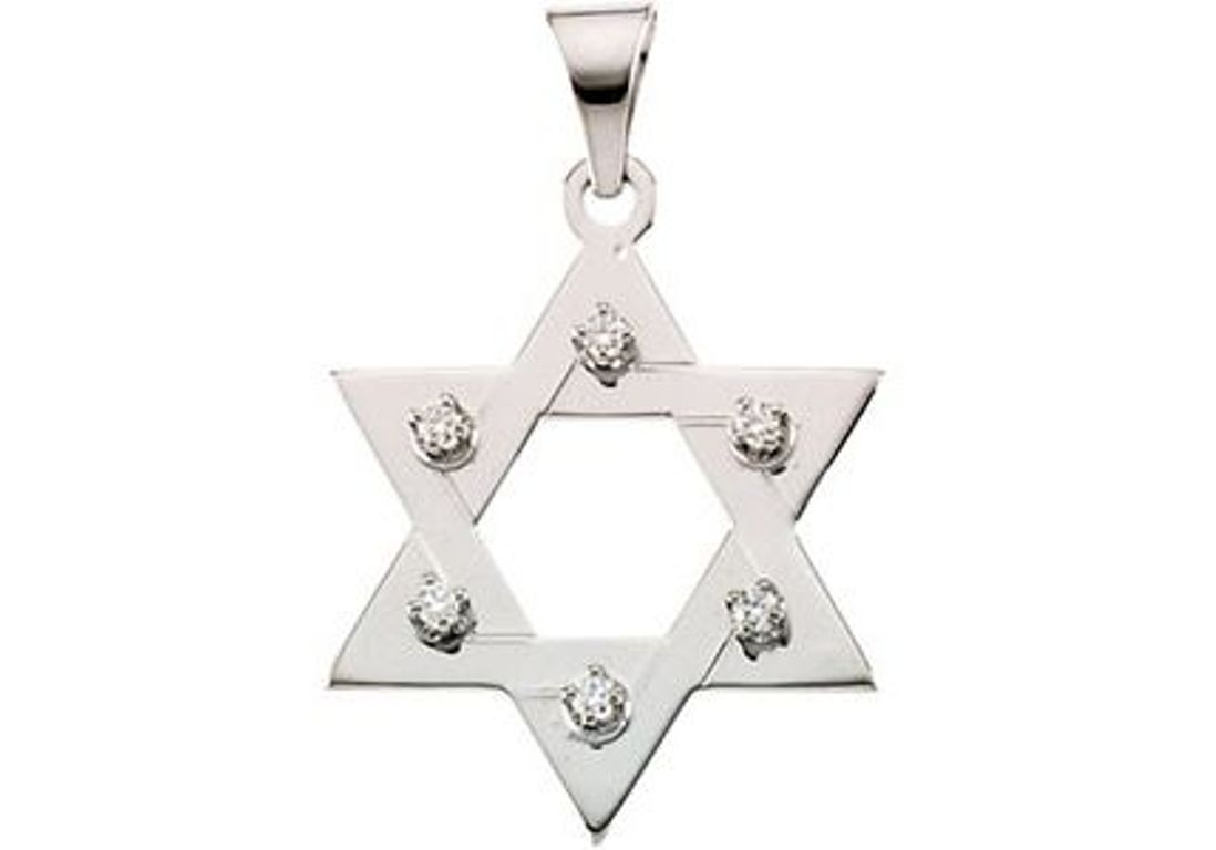 Diamond Star of David Rhodium-Plated 14k White Gold Pendant (25x19MM) (.06 Ctw, G-H Color, SI1 Clarity)