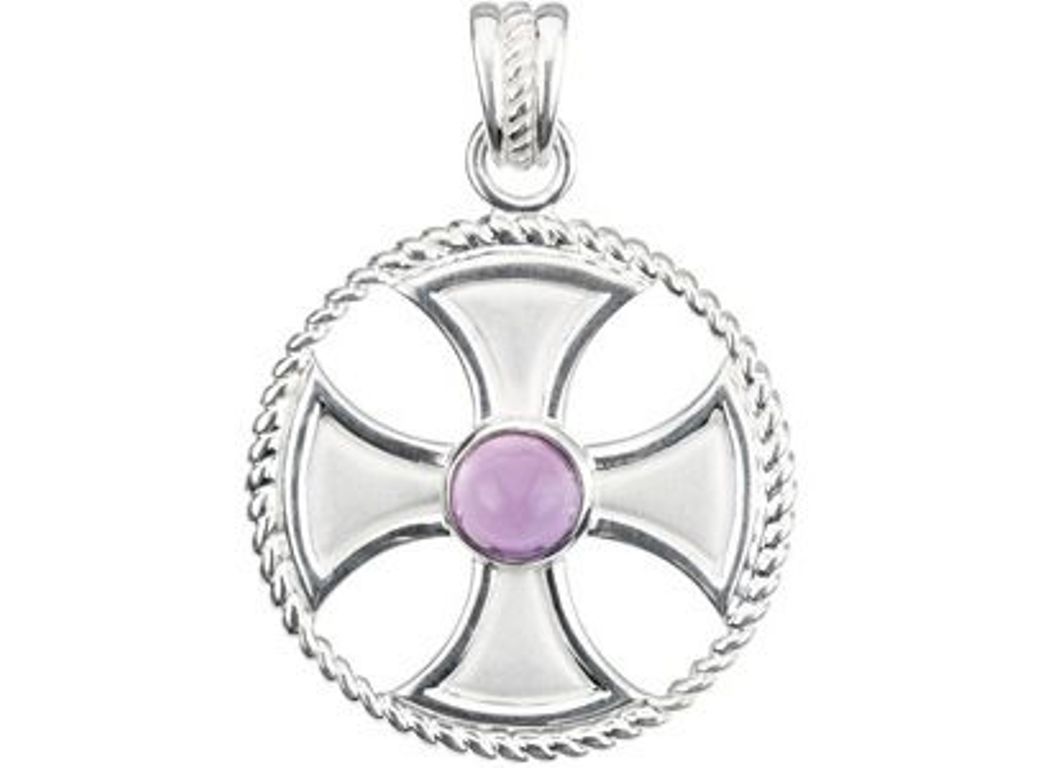 Genuine Amethyst Maltese Rope Sterling Silver Cross Pendant img title=