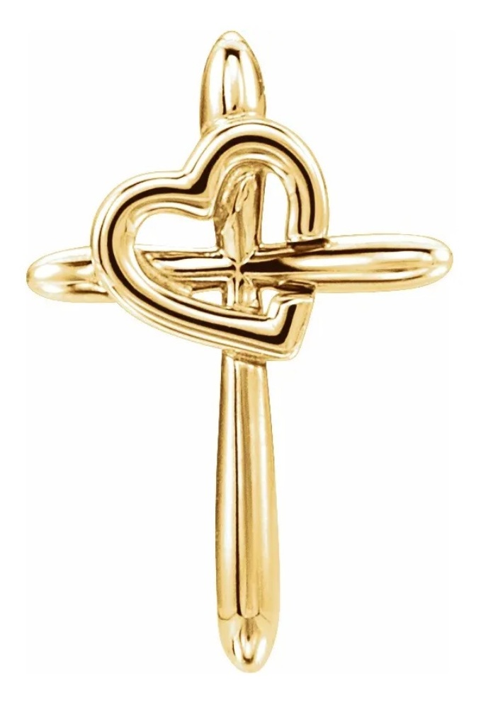 Cross with Heart 14k Yellow Gold Pendant