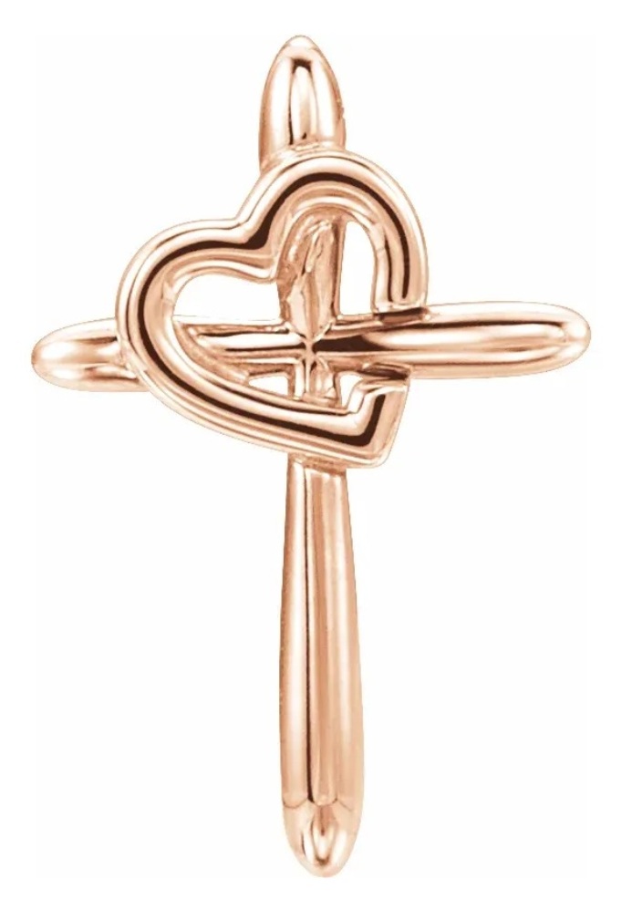 Cross with Heart 14k Rose Gold Pendant