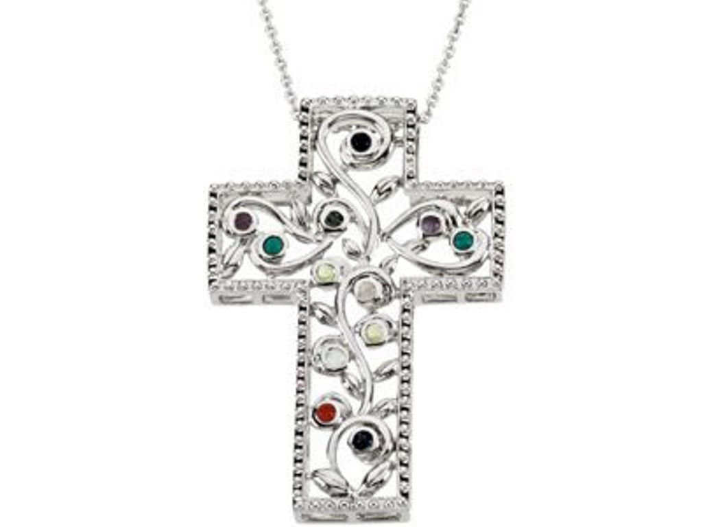 12 Step Filigree Cross Necklace, Rhodium-Plated Sterling Silver, 18