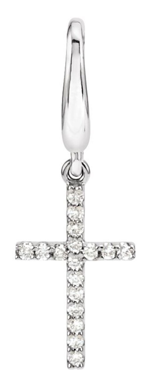 Petite Diamond Cross with Trigger-less Clasp 14k White Charm Pendant
