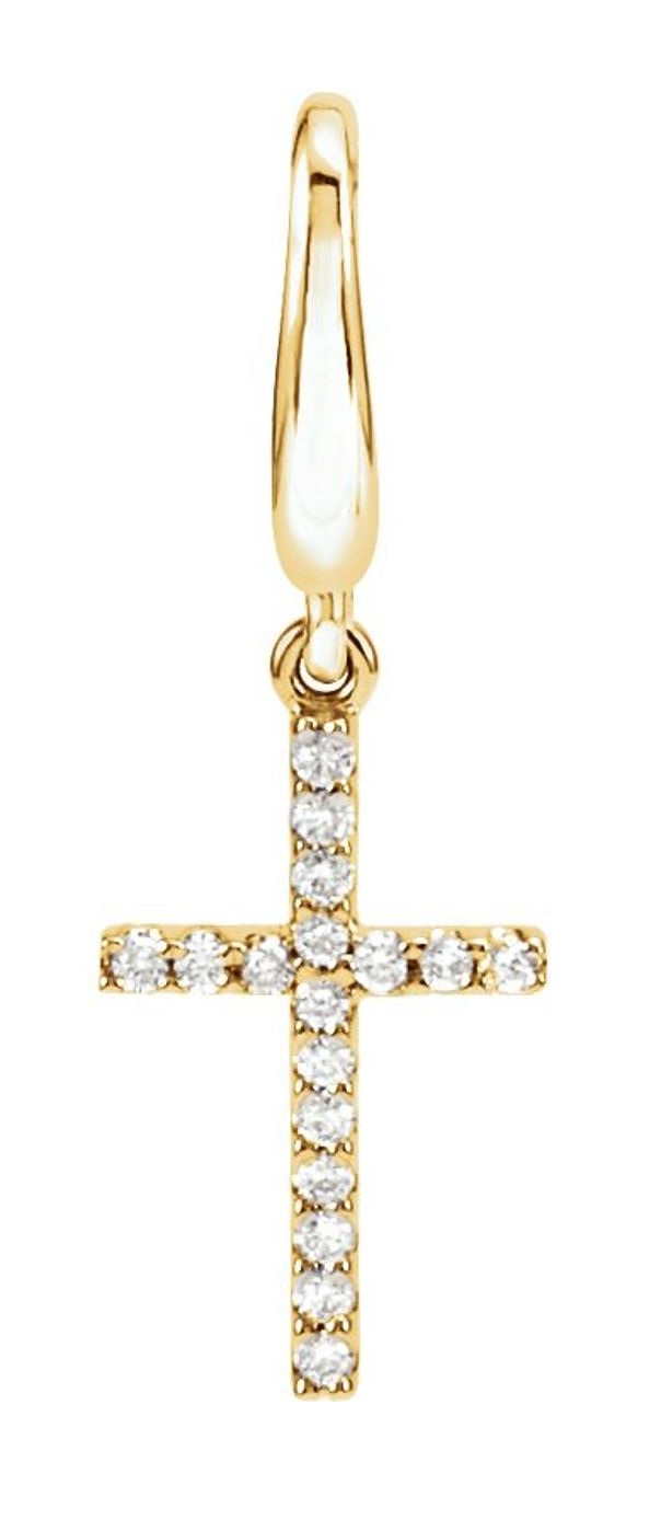 Petite Diamond Cross with Trigger-less Clasp 14k Yellow Gold Charm Pendant