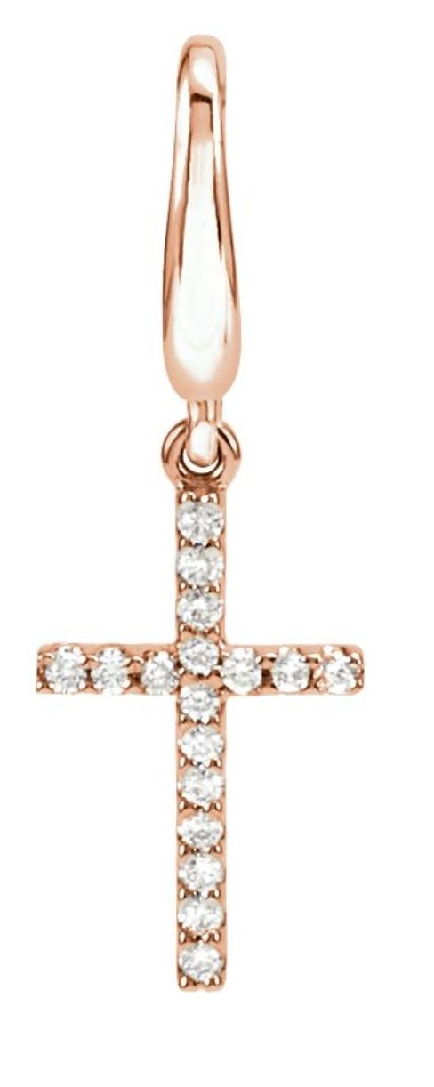 Petite Diamond 14k Rose Gold Cross Charm(.08 Ctw, Color G-H, Clarity I1) 