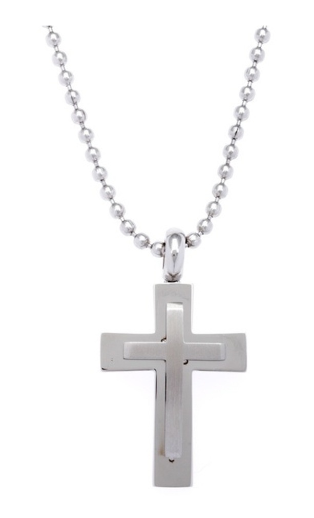 Men's Satin Finish Stacked Cross Pendant Necklace, Stainless Steel, 20