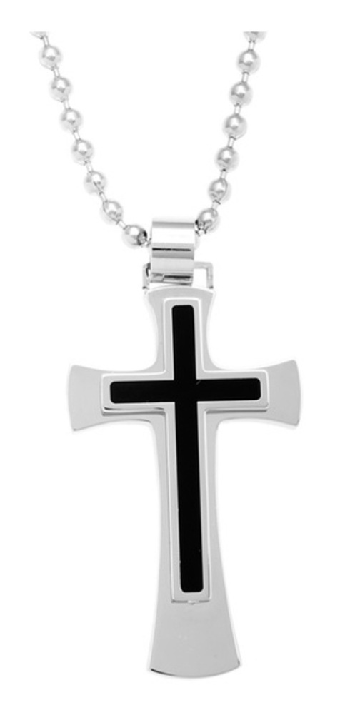 Men's Two-Tone, Black Ion Plated Cross Pendant Necklace , Stainless Steel, 23