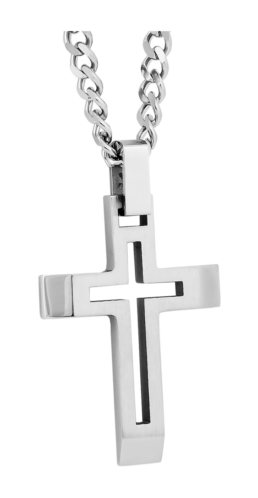 Men's Brushed Finish Open Cross Pendant Necklace , Stainless Steel, 22