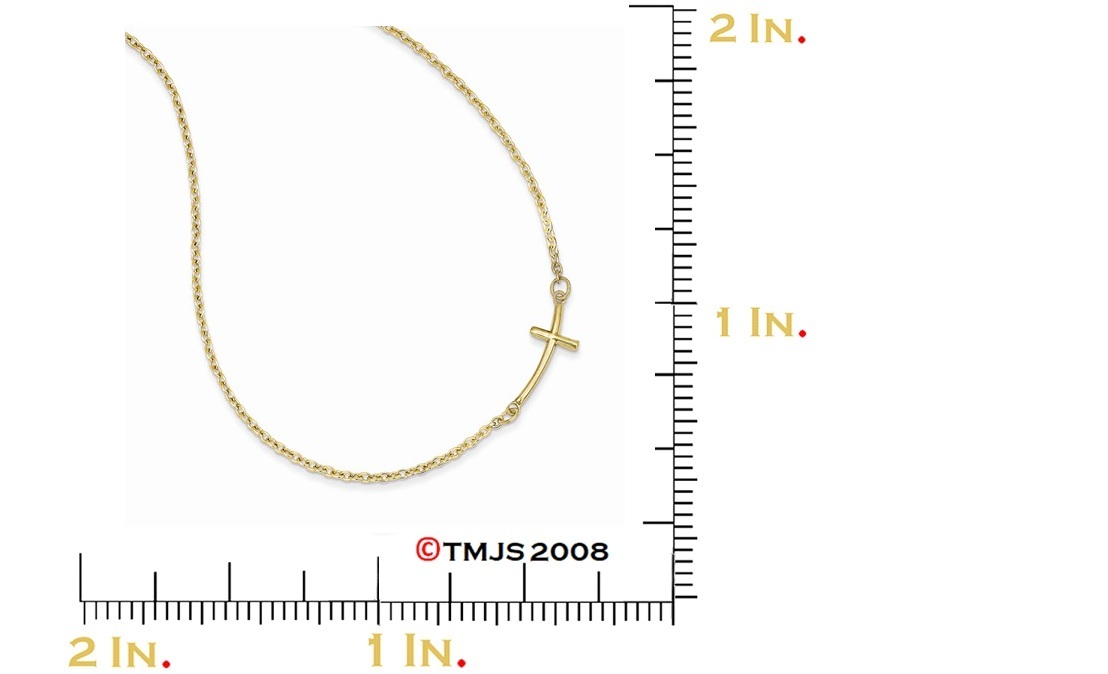 Petite Sideways Curved Cross Necklace, 14k Yellow Gold, 19