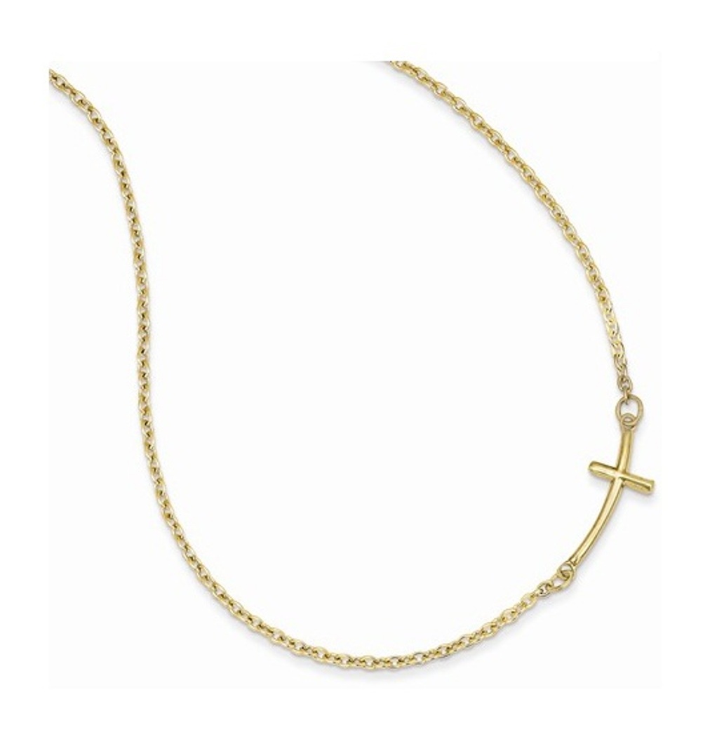 Petite Sideways Curved Cross Necklace, 14k Yellow Gold, 19