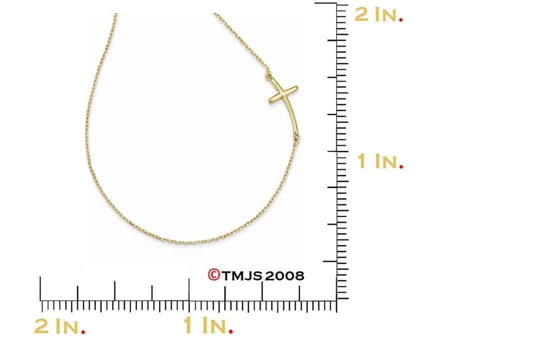 Large Sideways Curved Cross Necklace,14K Yellow Gold, 19