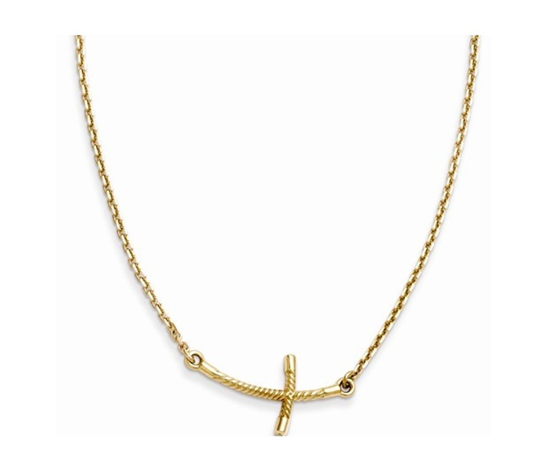 Petite Sideways Curved Twist Cross Necklace, 14k Yellow Gold, 19