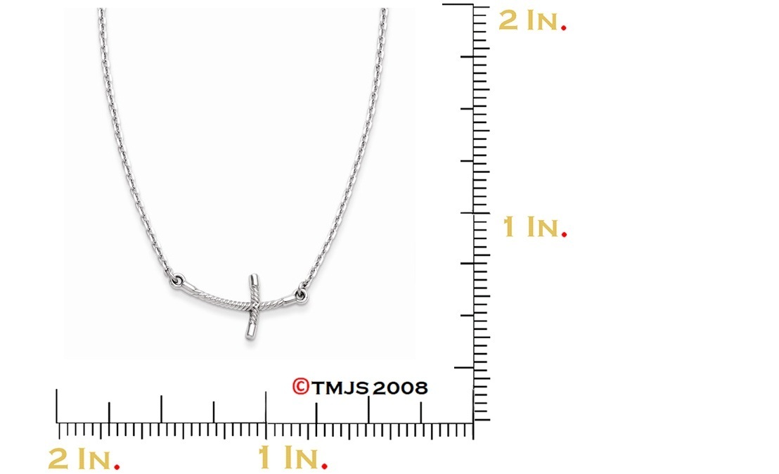 Petite Sideways Curved Twist Cross Necklace,Rhodium-Plated 14k White Gold, 19