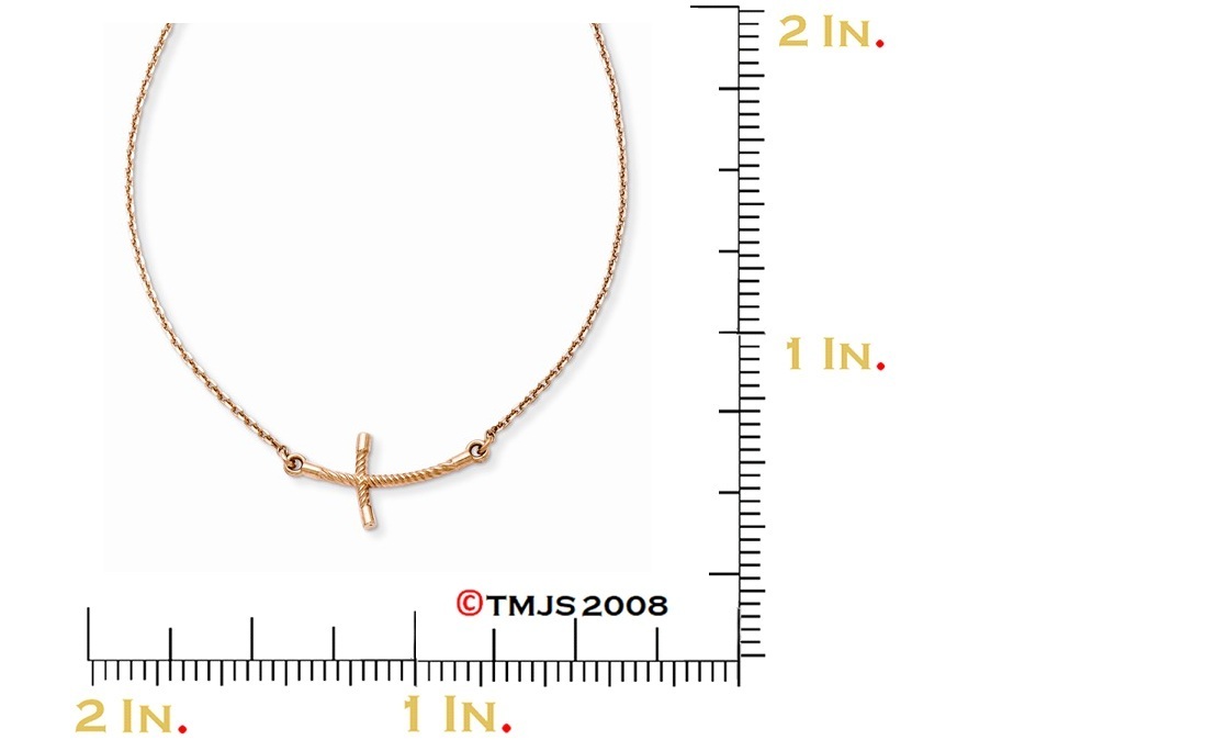 Petite Sideways Curved Twist Cross Necklace,14k Rose Gold, 19