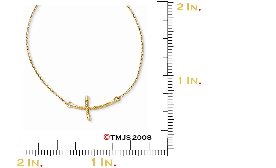 Large Sideways Curved Twist Cross Necklace, 14k Yellow Gold, 19