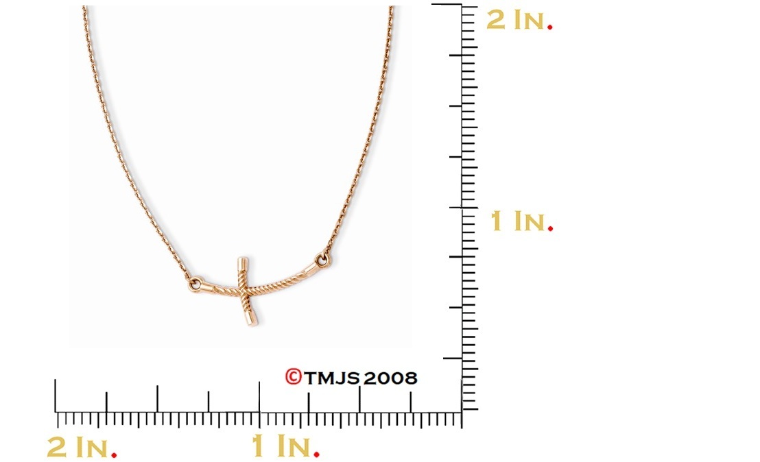 Large Sideways Curved Twist Cross Necklace, 14k Rose Gold, 19