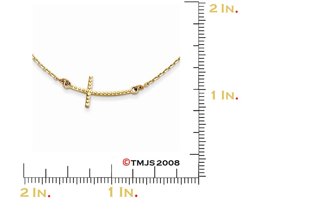 Sideways Curved Textured Cross Necklace,  14k Yellow Gold, 19