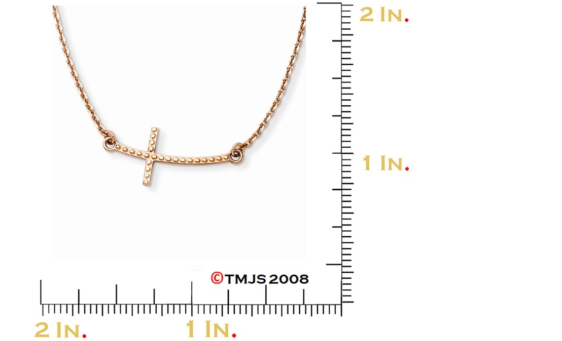 Sideways Curved Textured Cross Necklace,14k Rose Gold, 19