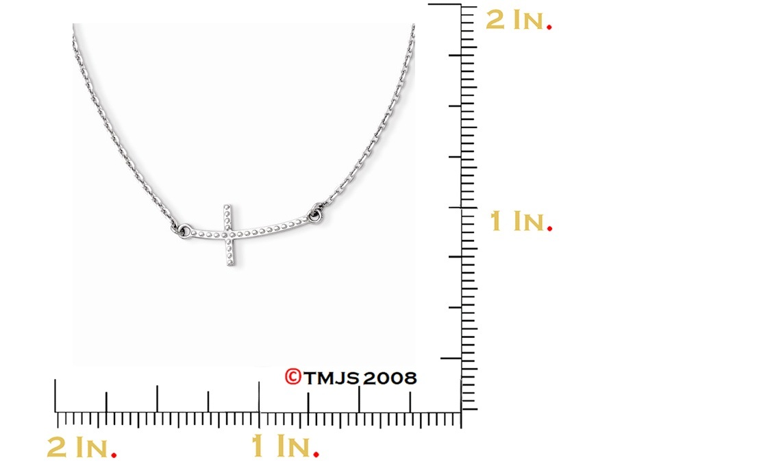 Sideways Curved Textured Cross Necklace, Rhodium-Plated 14k White Gold, 19