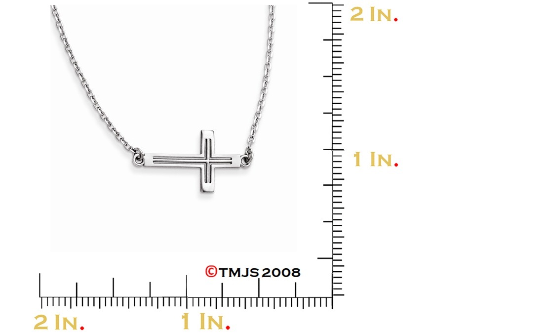 Sideways Cut-Out Cross Necklace, Rhodium-Plated 14k White Gold, 19