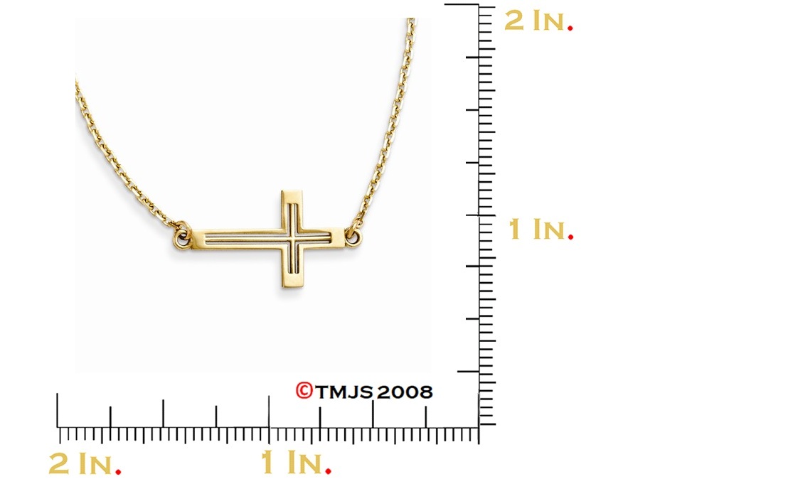 Sideways Cut-Out Cross Necklace, 14k Yellow Gold, 19