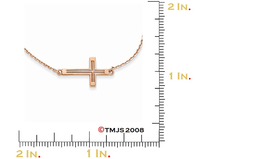 Sideways Cut-Out Cross Necklace, 14k Rose Gold, 19