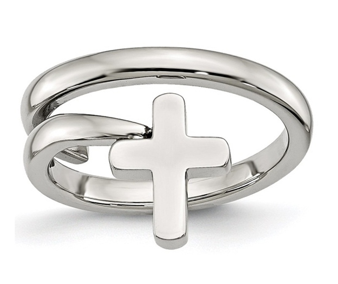 Stainless Steel Twisted Cross Polished Ring