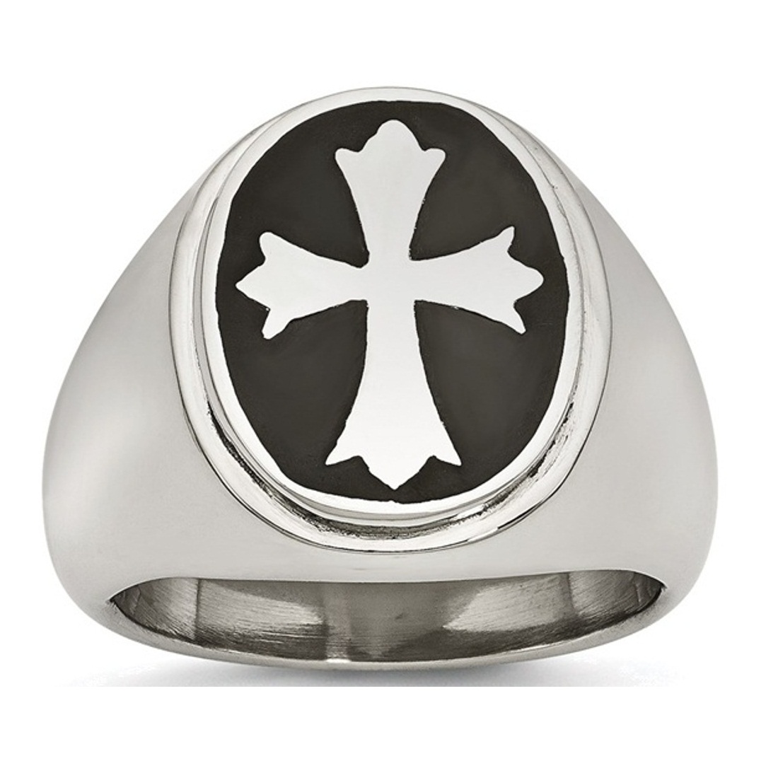 Stainless Steel Enameled Cross Polished Ring