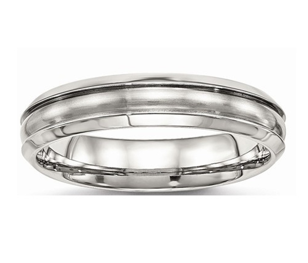 Brushed Stainless Steel  5mm Ridged Edge Wedding Band