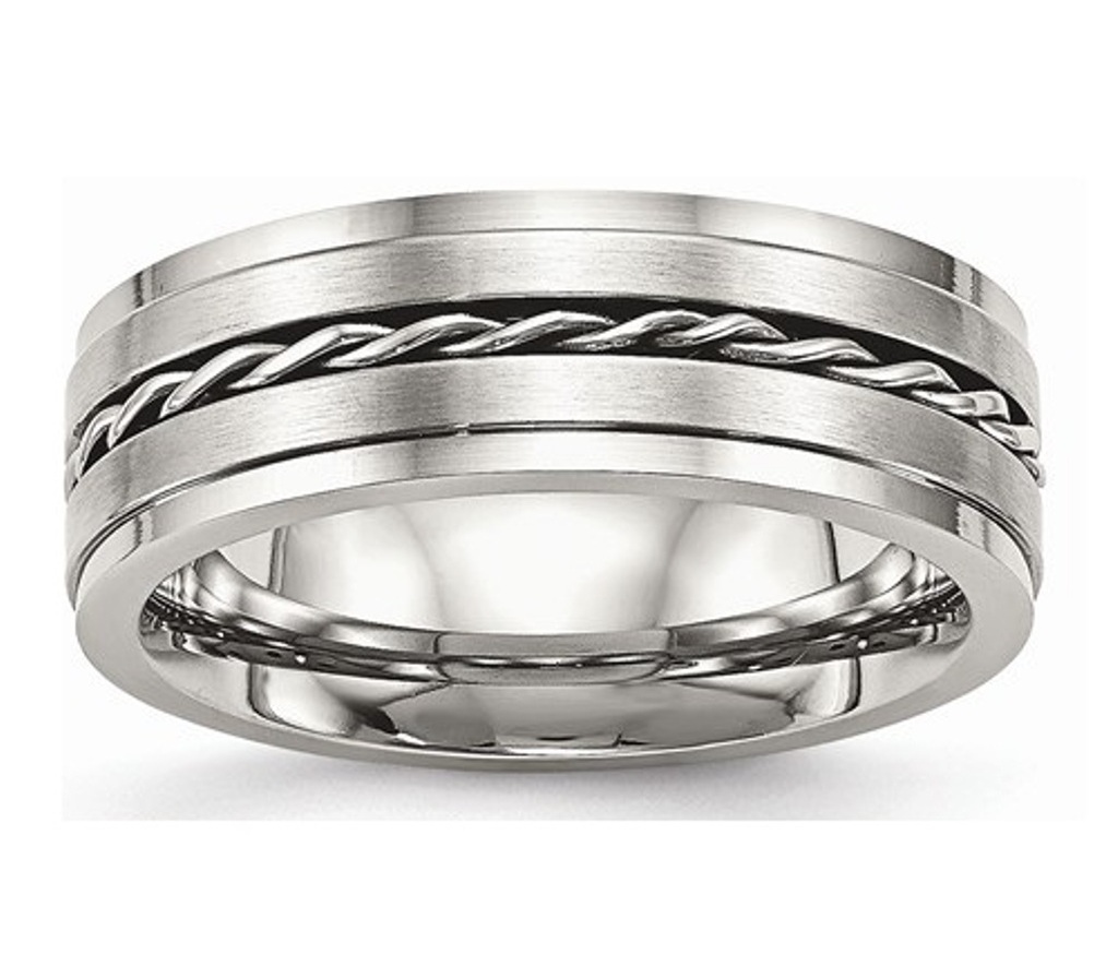 Brushed Stainless Steel 7mm Twisted Wedding Band