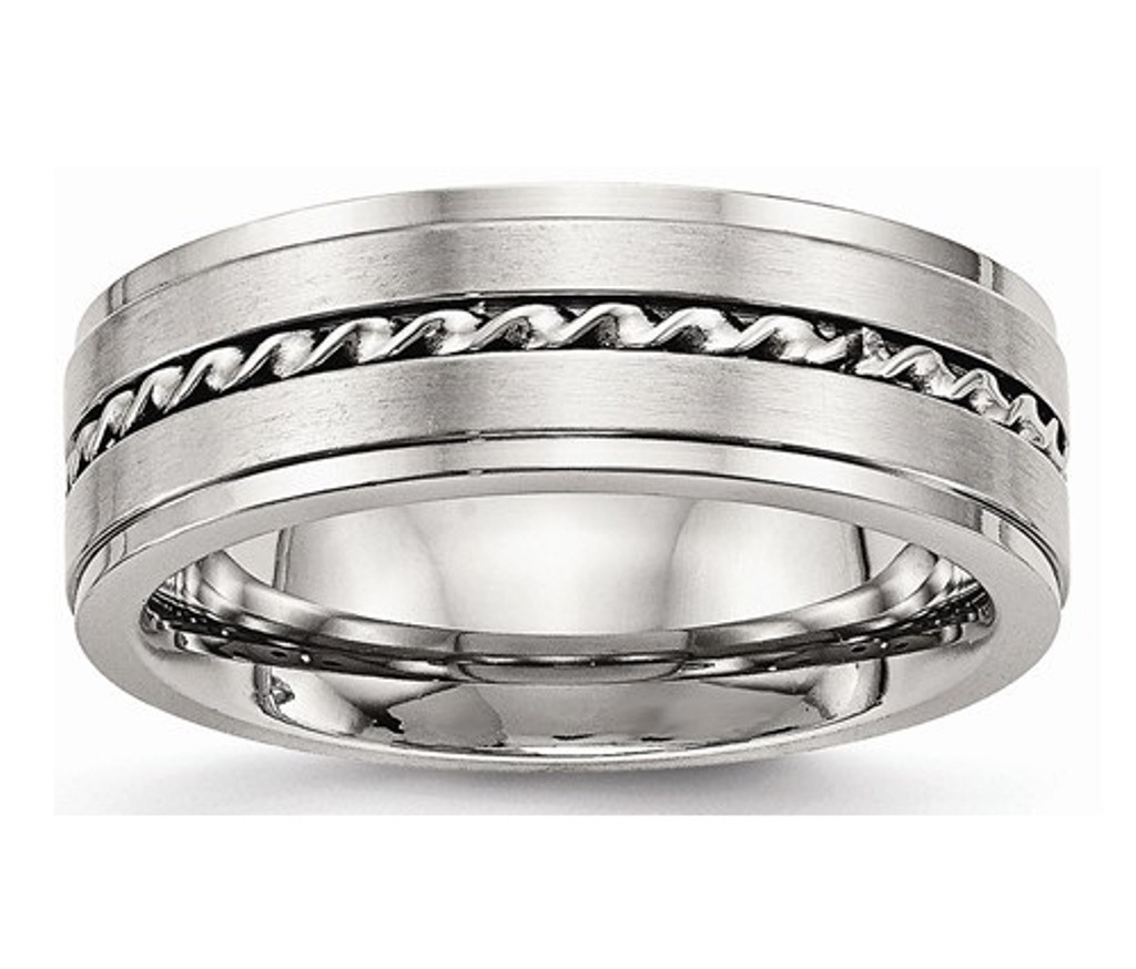 Brushed Stainless Steel 7mm Twisted Wedding Band