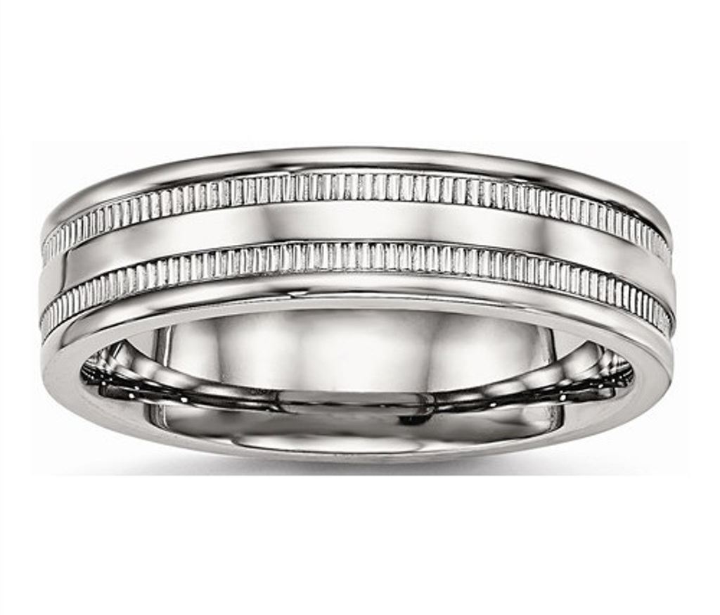 Polished Stainless Steel Grooved 6mm Wedding Band