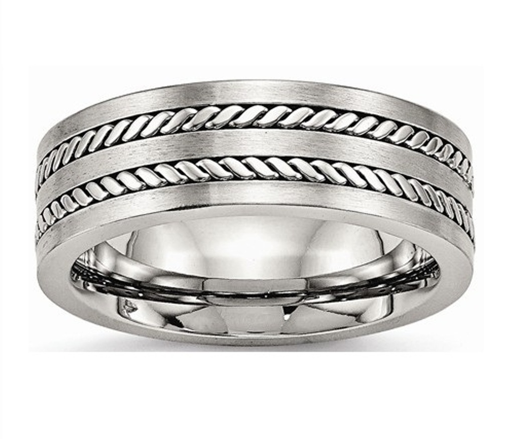 Brushed Stainless Steel Twisted 7mm Wedding Band