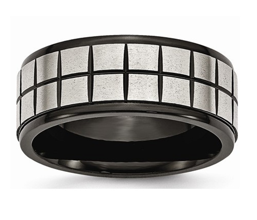 Black IP-Plated Brushed Stainless Steel and 9mm Wedding Band