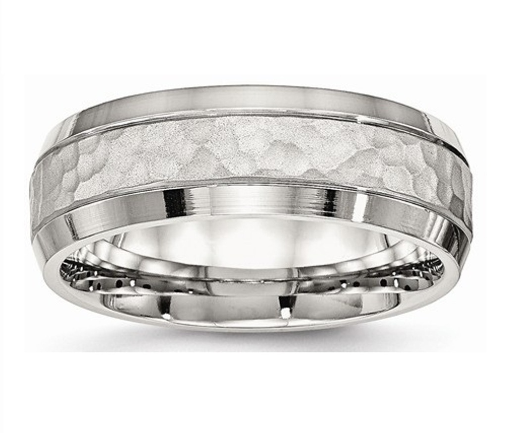 Brushed Stainless Steel Hammered 7.50mm Wedding Band