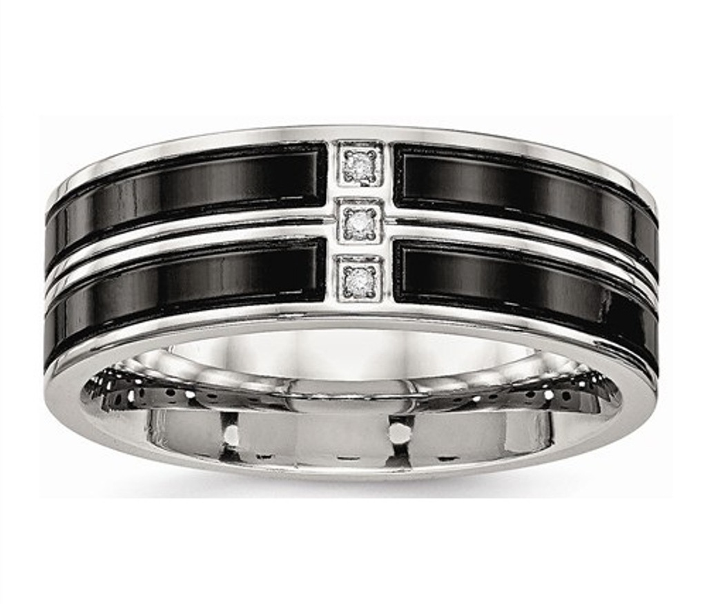 Black IP Plated Polished Stainless Steel 8mm Cubic Zirconia Band