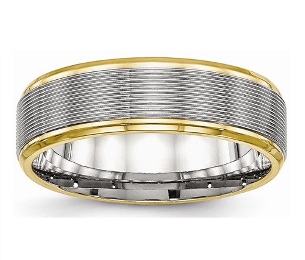  Yellow IP- Plated Polished Stainless Steel 6mm Grooved Wedding Band