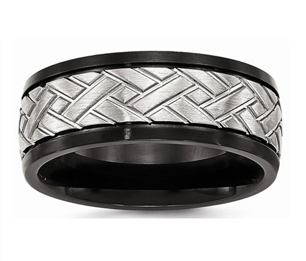 Black IP-Plated Brushed Stainless Steel 8mm Grooved Wedding Band