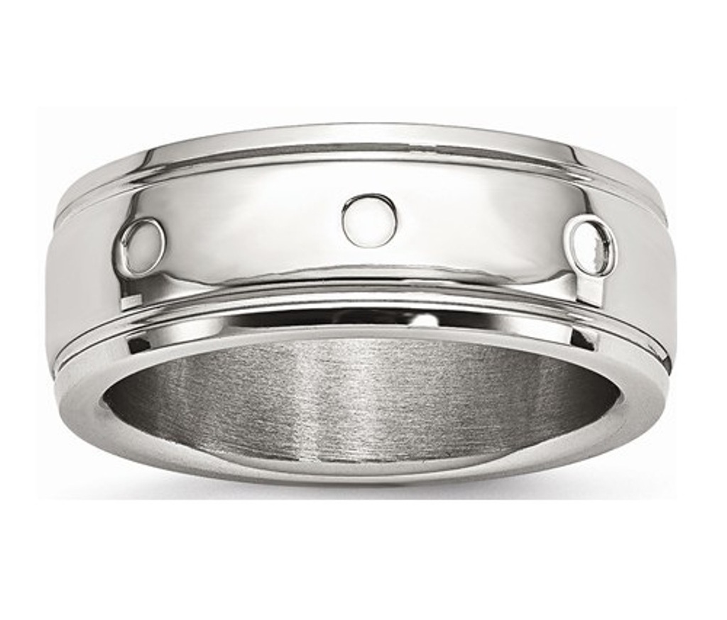 Polished Stainless Steel Half Round Grooved Wedding Bands