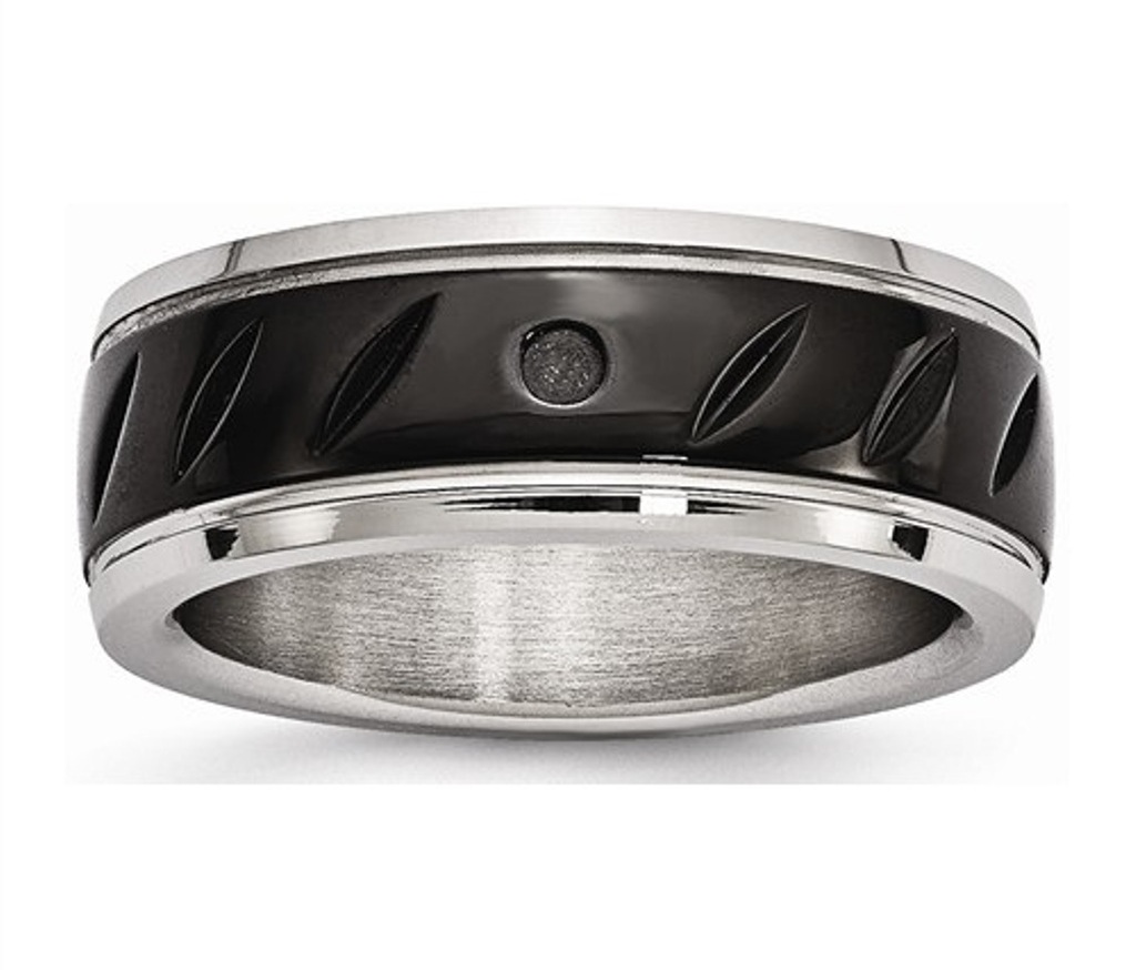   Black IP -Plated Polished Stainless Steel Grooved Wedding Band