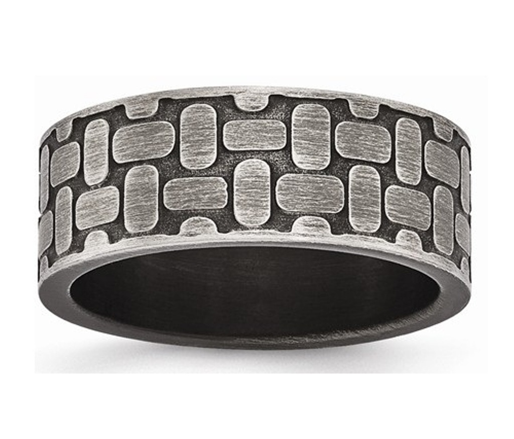 Brushed Stainless Steel Antiqued Textured Wedding Band