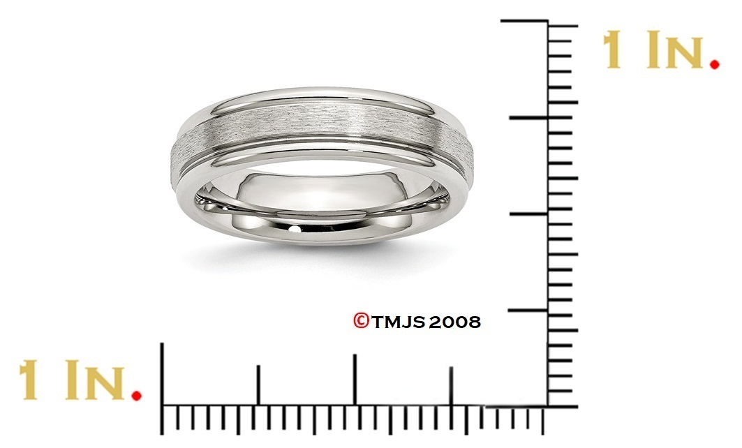 Satin Brushed Stainless Steel 6mm Grooved Edge Wedding Bands