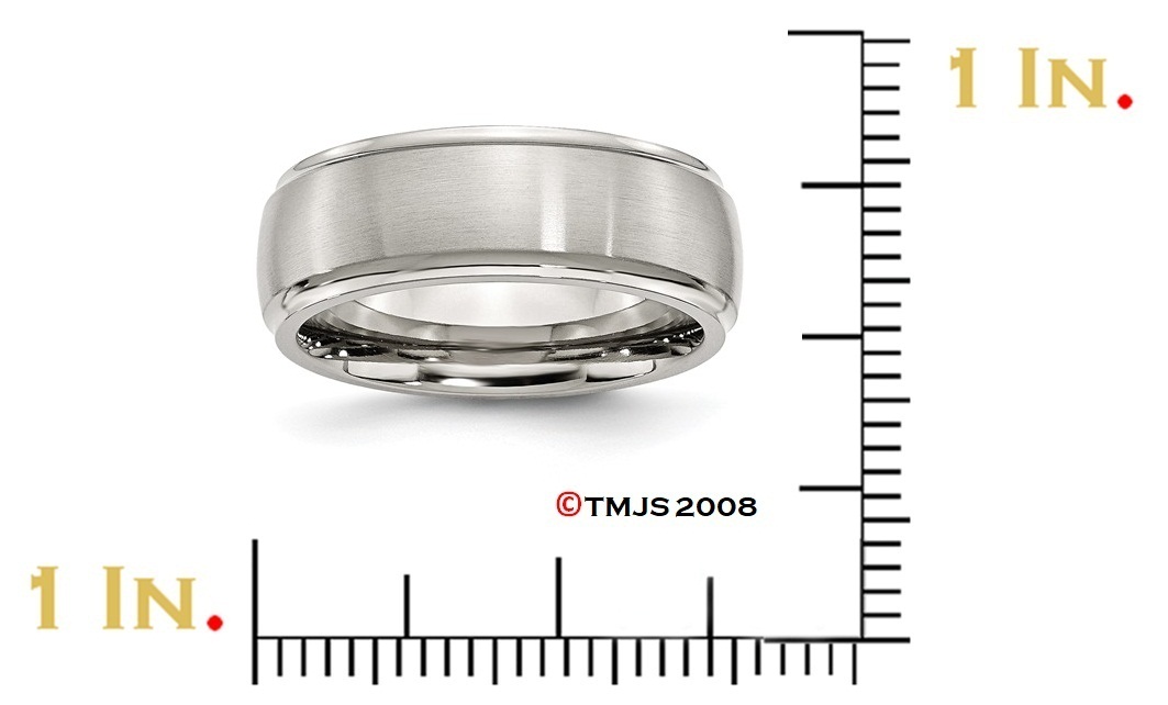 Brushed Stainless Steel 8mm Ridged Edge -Fit Standard Wedding Bands