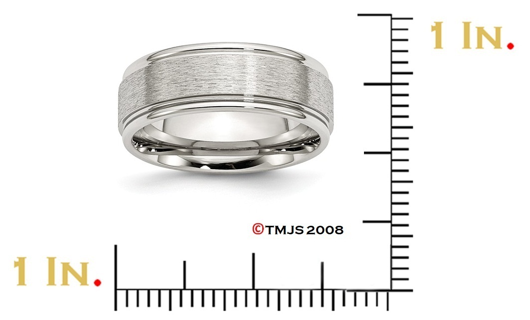 Brushed Stainless Steel 8mm Grooved Edge Comfort-Fit Wedding Bands