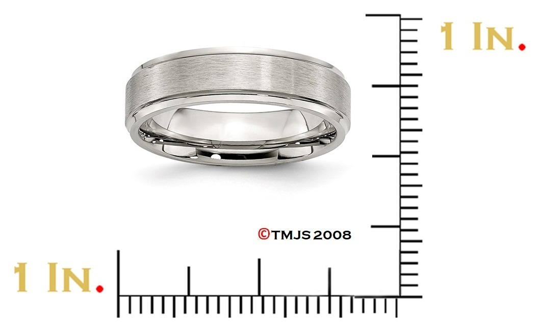 Brushed Stainless Steel  6mm Grooved Edge Comfort-Fit Wedding Bands