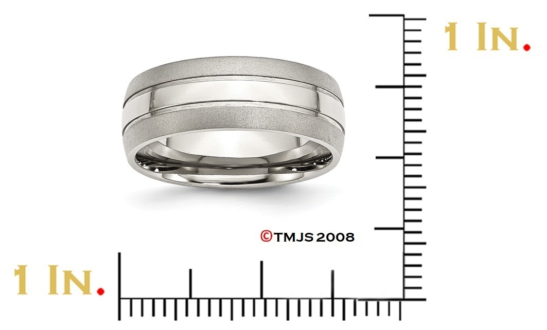 Brushed Stainless Steel 8mm Grooved Wedding Bands