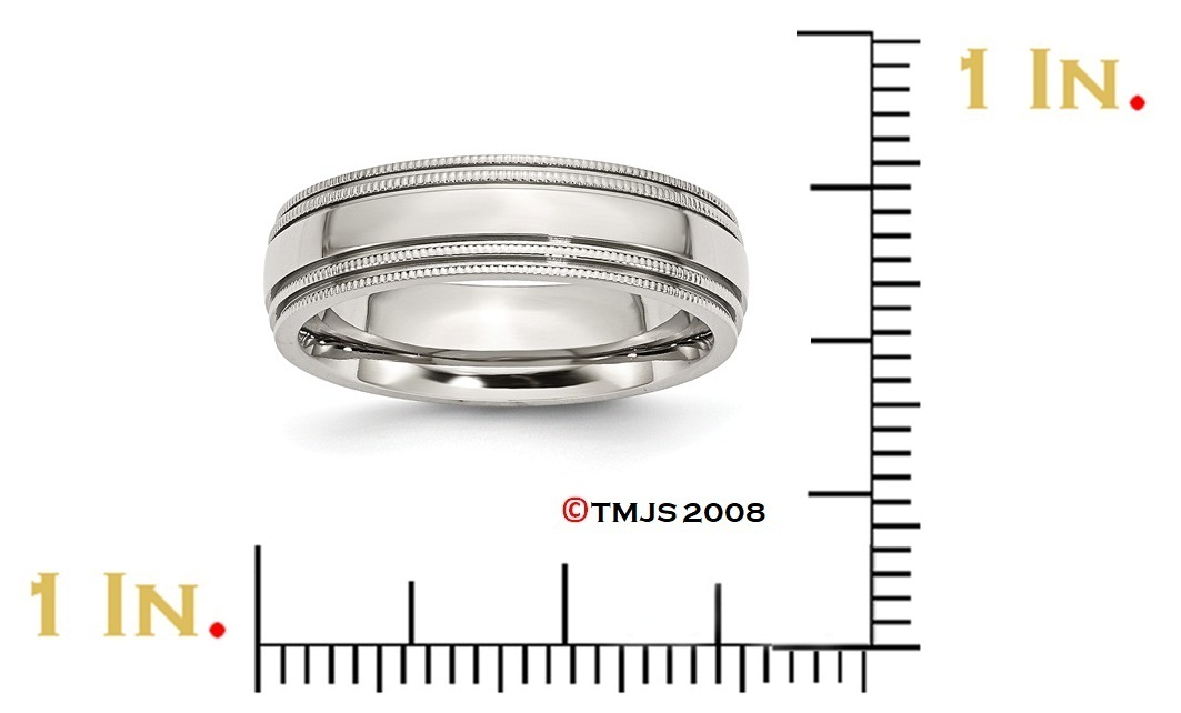 Polished Stainless Steel 6mm Grooved and Beaded Standard-Fit Wedding Bands
 img title=SR95-10